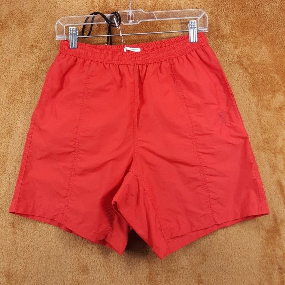 AMI Swimwear Mens Large Red Swim Shorts Lined Pockets HEART LOGO $270